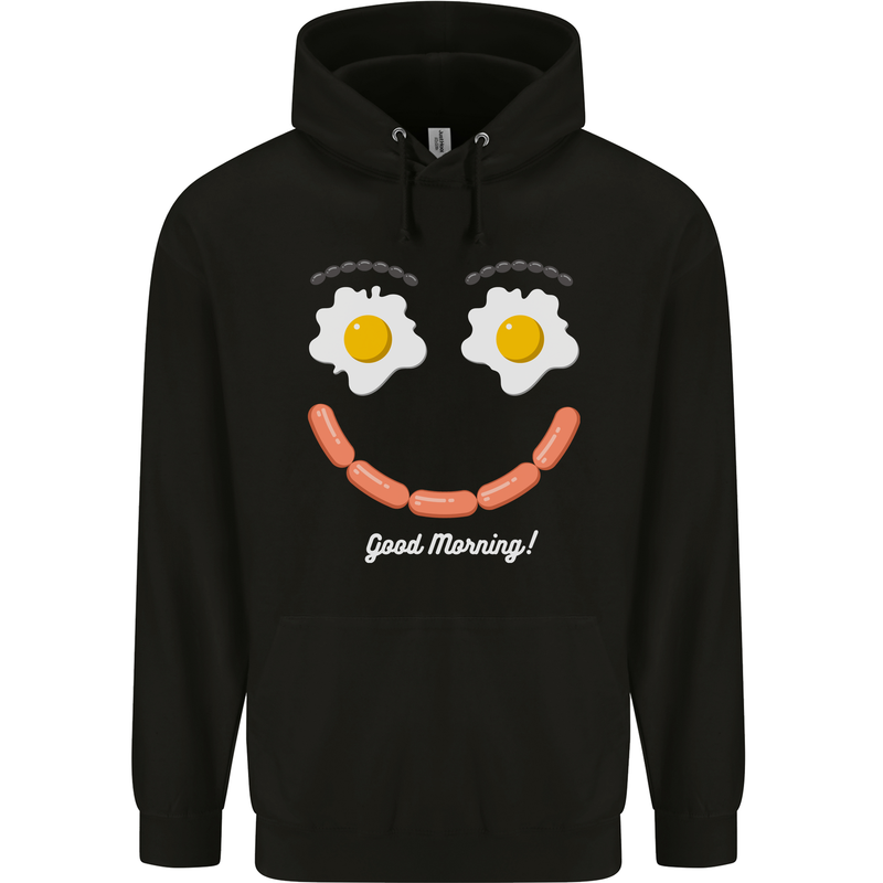 Happy Breakfast Face Funny Bacon Food Mens 80% Cotton Hoodie Black
