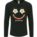 Happy Breakfast Face Funny Bacon Food Mens Long Sleeve T-Shirt Black