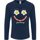 Happy Breakfast Face Funny Bacon Food Mens Long Sleeve T-Shirt Navy Blue