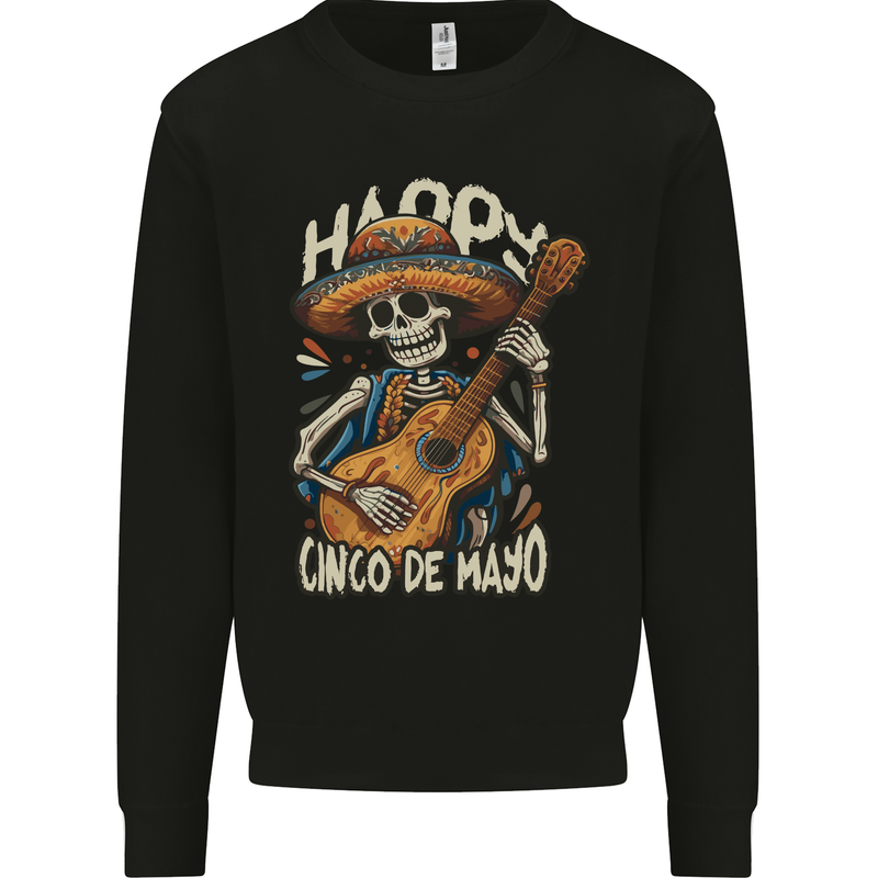 Happy Cinco De Mayo Day Mexico Skull Guitar Mens Sweatshirt Jumper Black