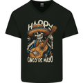 Happy Cinco De Mayo Day Mexico Skull Guitar Mens V-Neck Cotton T-Shirt Black