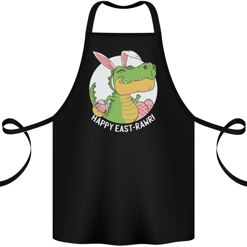 Happy East-RAWR Funny Easter T-Rex Cotton Apron 100% Organic Black