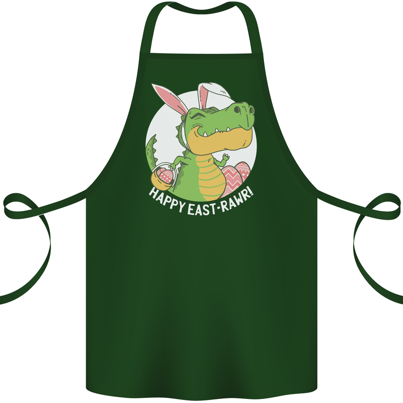 Happy East-RAWR Funny Easter T-Rex Cotton Apron 100% Organic Forest Green