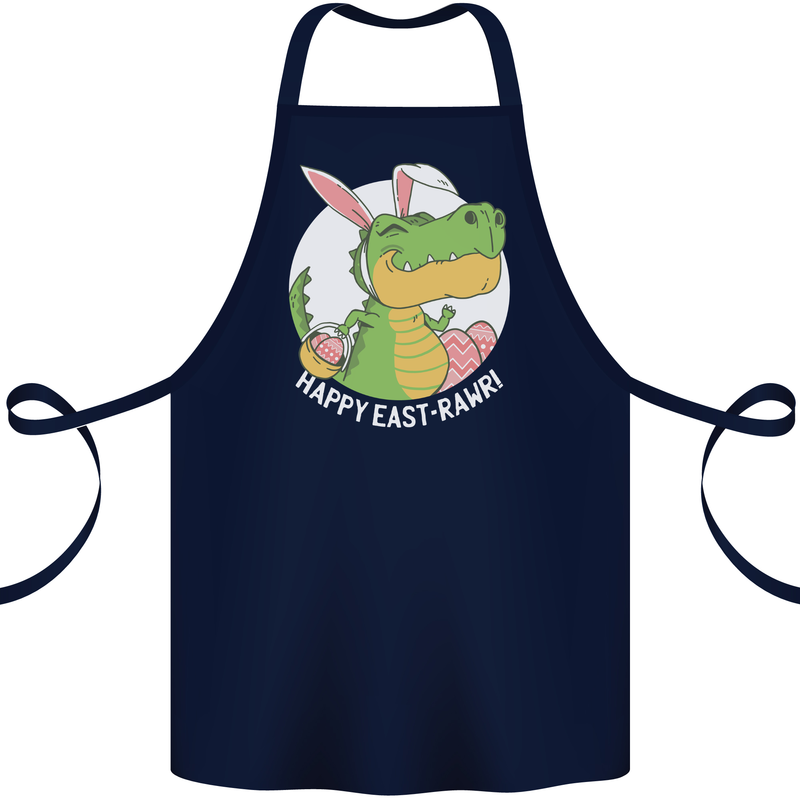 Happy East-RAWR Funny Easter T-Rex Cotton Apron 100% Organic Navy Blue