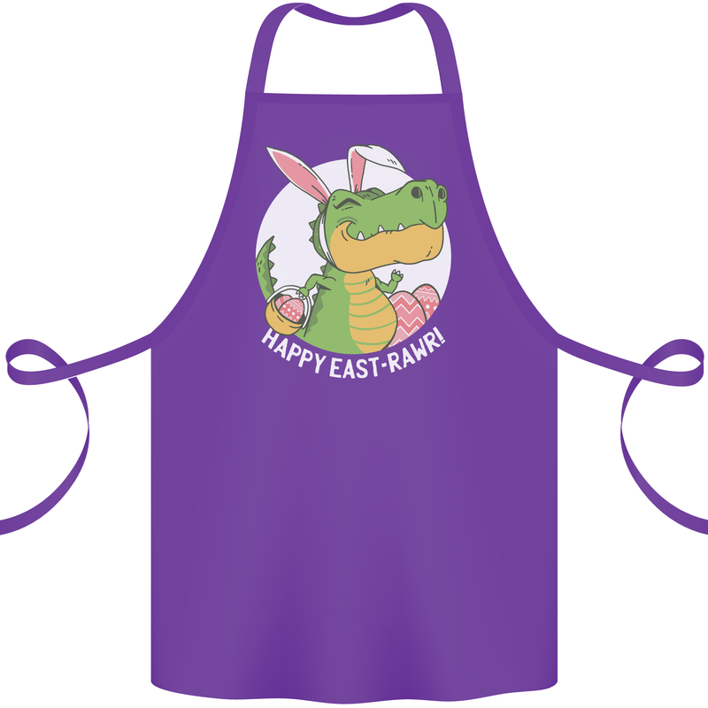 Happy East-RAWR Funny Easter T-Rex Cotton Apron 100% Organic Purple