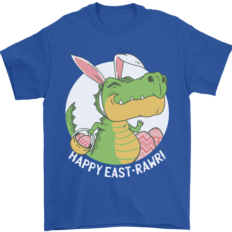 Happy East-RAWR Funny Easter T-Rex Mens T-Shirt 100% Cotton Royal Blue
