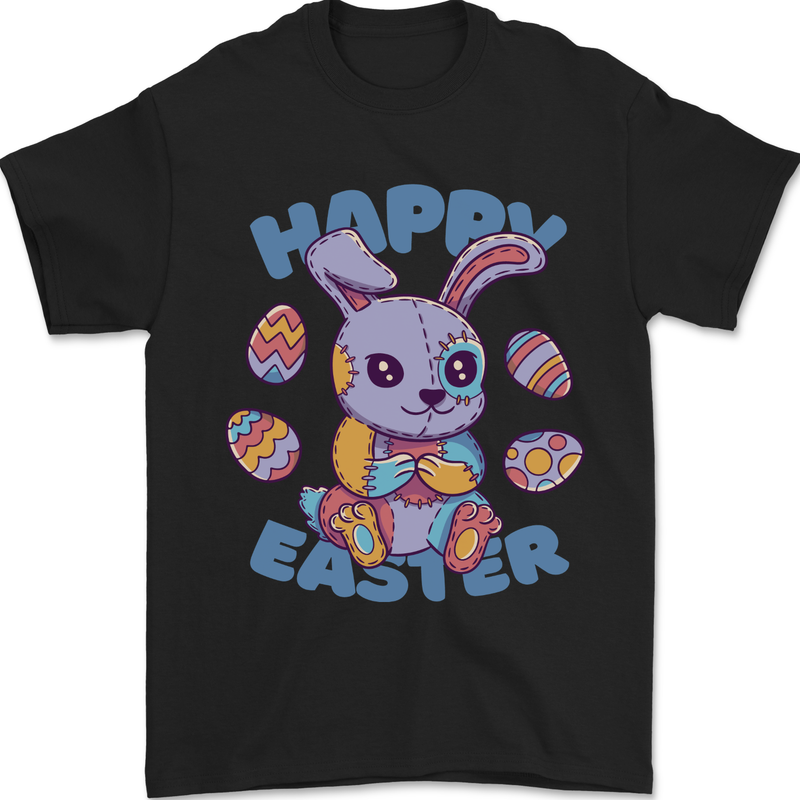 Happy Easter Bunny Mens T-Shirt 100% Cotton Black