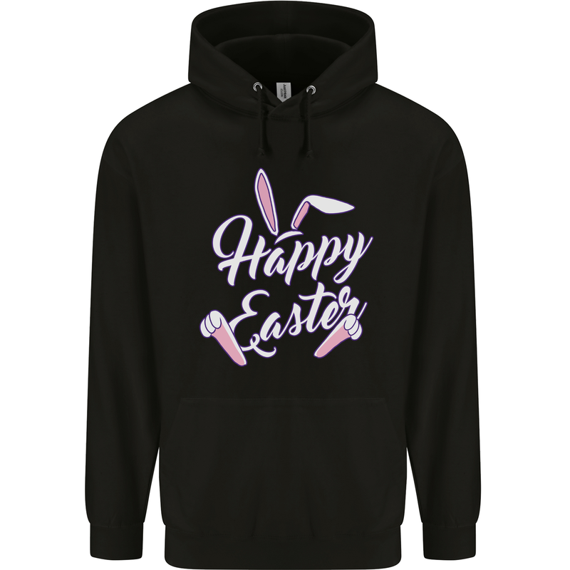 Happy Easter Cool Rabbit Ears and Feet Mens 80% Cotton Hoodie Black