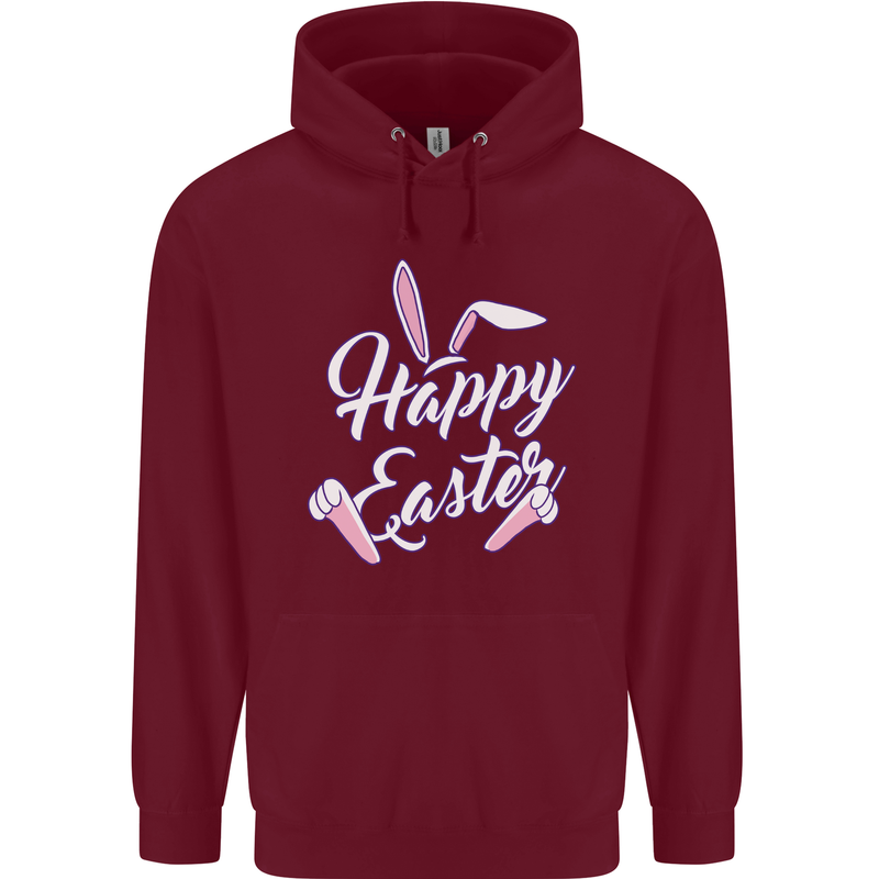 Happy Easter Cool Rabbit Ears and Feet Mens 80% Cotton Hoodie Maroon