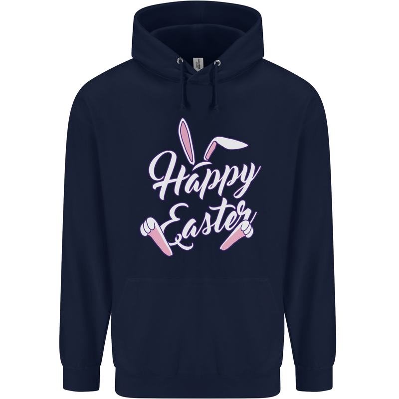 Happy Easter Cool Rabbit Ears and Feet Mens 80% Cotton Hoodie Navy Blue