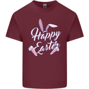 Happy Easter Cool Rabbit Ears and Feet Mens Cotton T-Shirt Tee Top Maroon