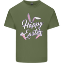 Happy Easter Cool Rabbit Ears and Feet Mens Cotton T-Shirt Tee Top Military Green