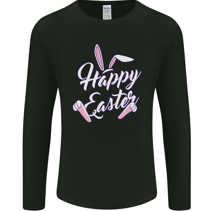Happy Easter Cool Rabbit Ears and Feet Mens Long Sleeve T-Shirt Black