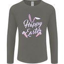Happy Easter Cool Rabbit Ears and Feet Mens Long Sleeve T-Shirt Charcoal
