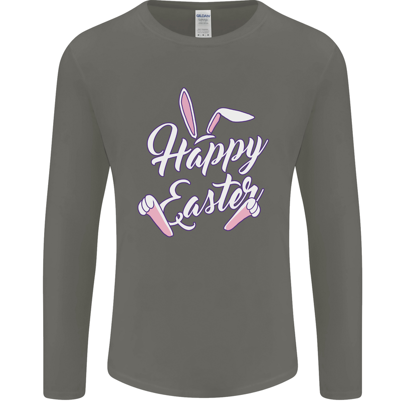 Happy Easter Cool Rabbit Ears and Feet Mens Long Sleeve T-Shirt Charcoal