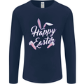 Happy Easter Cool Rabbit Ears and Feet Mens Long Sleeve T-Shirt Navy Blue