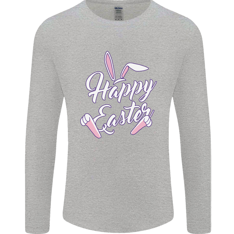 Happy Easter Cool Rabbit Ears and Feet Mens Long Sleeve T-Shirt Sports Grey