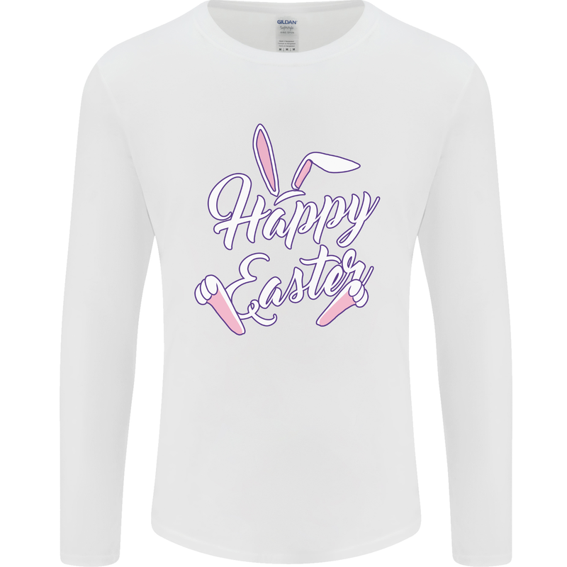 Happy Easter Cool Rabbit Ears and Feet Mens Long Sleeve T-Shirt White