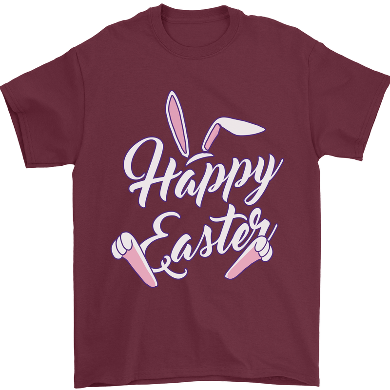 Happy Easter Cool Rabbit Ears and Feet Mens T-Shirt 100% Cotton Maroon