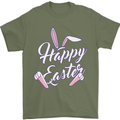 Happy Easter Cool Rabbit Ears and Feet Mens T-Shirt 100% Cotton Military Green