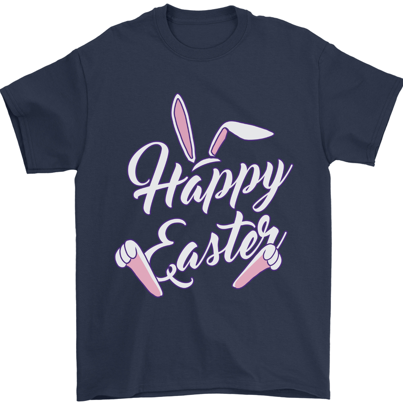 Happy Easter Cool Rabbit Ears and Feet Mens T-Shirt 100% Cotton Navy Blue