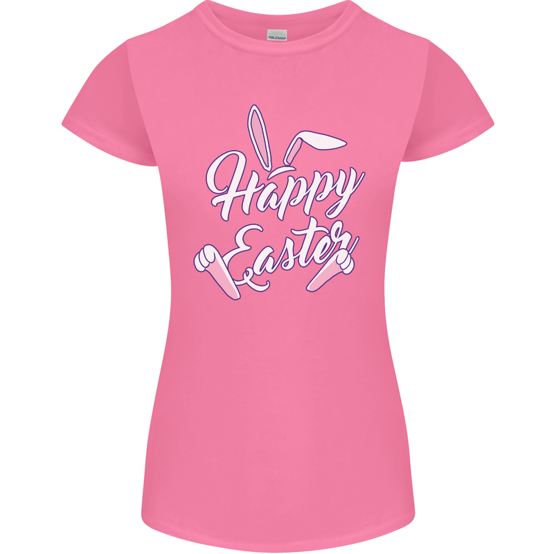 Happy Easter Cool Rabbit Ears and Feet Womens Petite Cut T-Shirt Azalea