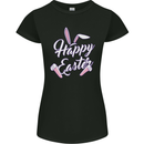 Happy Easter Cool Rabbit Ears and Feet Womens Petite Cut T-Shirt Black