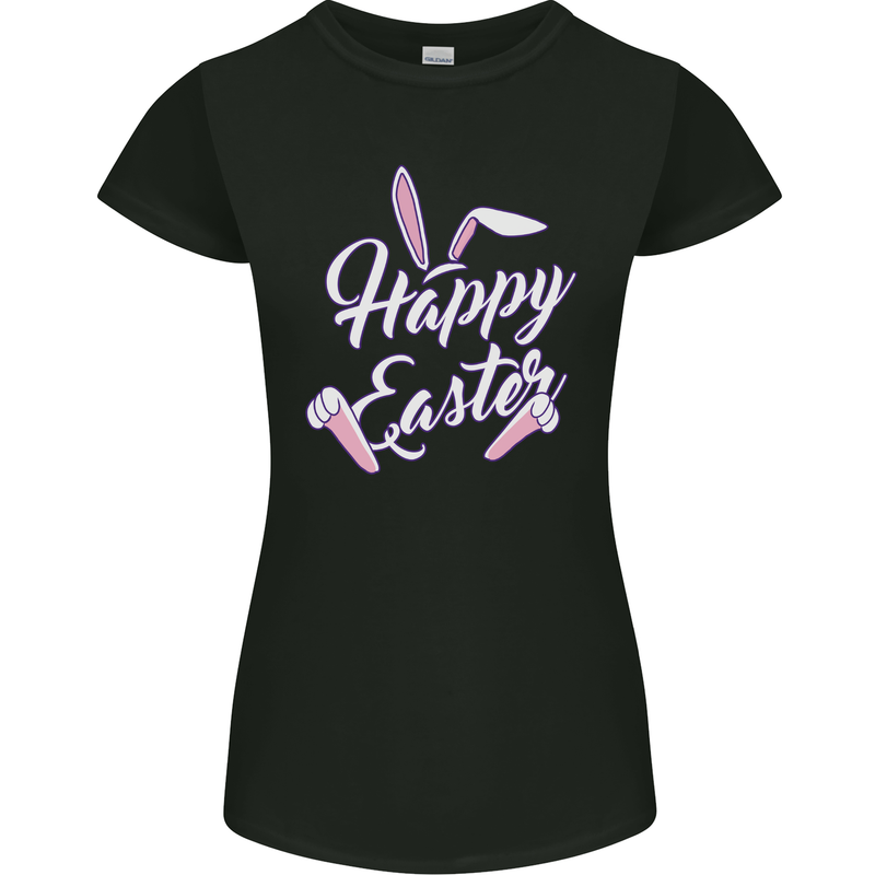 Happy Easter Cool Rabbit Ears and Feet Womens Petite Cut T-Shirt Black