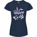 Happy Easter Cool Rabbit Ears and Feet Womens Petite Cut T-Shirt Navy Blue