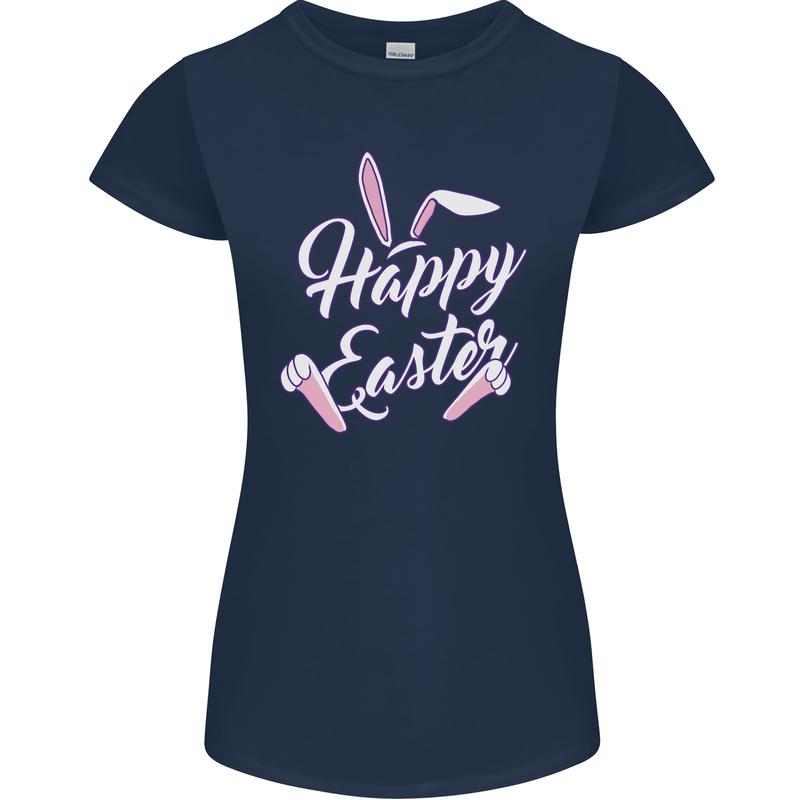 Happy Easter Cool Rabbit Ears and Feet Womens Petite Cut T-Shirt Navy Blue