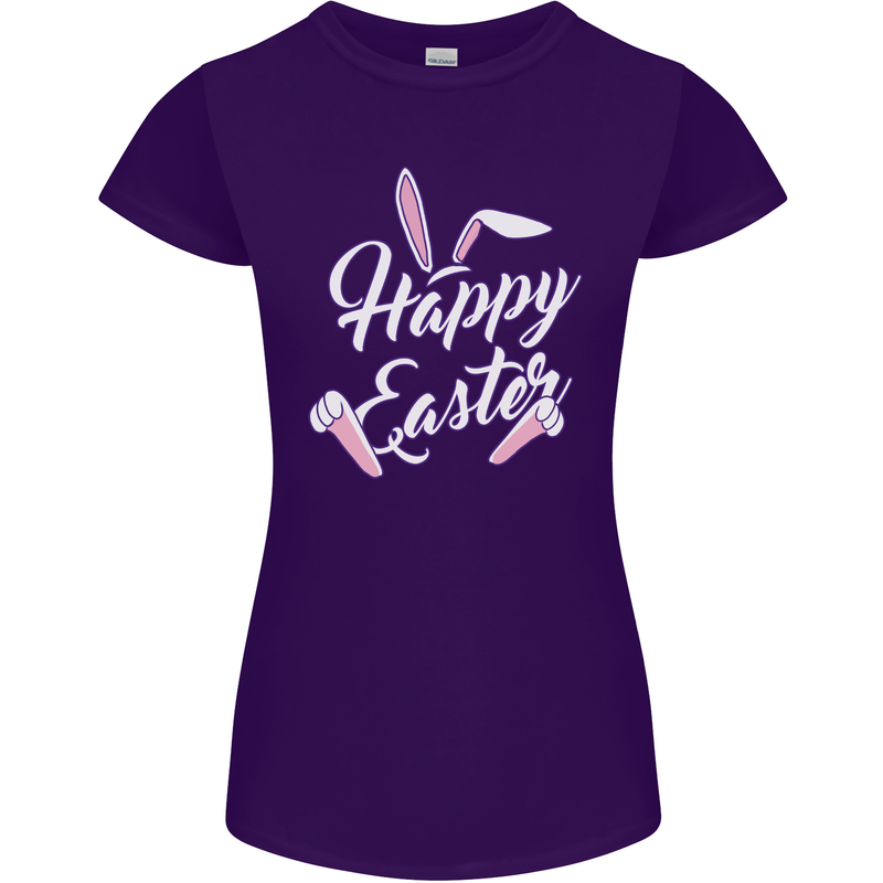 Happy Easter Cool Rabbit Ears and Feet Womens Petite Cut T-Shirt Purple