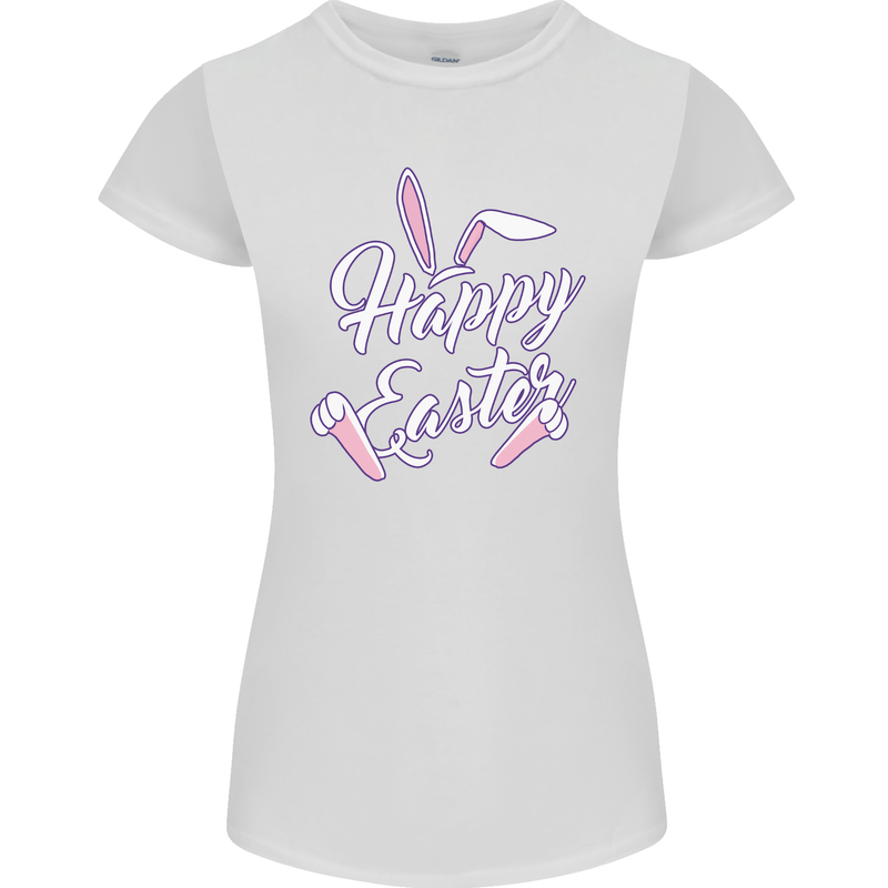 Happy Easter Cool Rabbit Ears and Feet Womens Petite Cut T-Shirt White