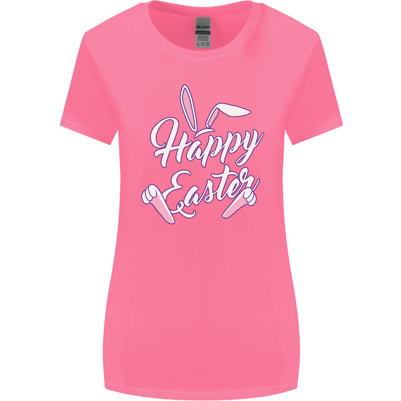 Happy Easter Cool Rabbit Ears and Feet Womens Wider Cut T-Shirt Azalea