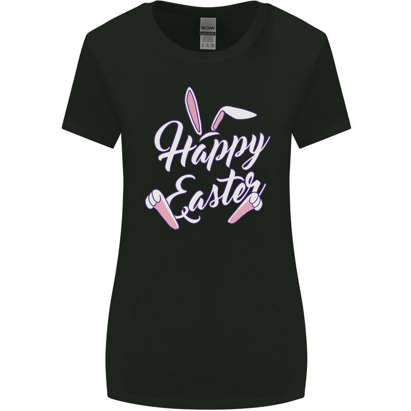 Happy Easter Cool Rabbit Ears and Feet Womens Wider Cut T-Shirt Black