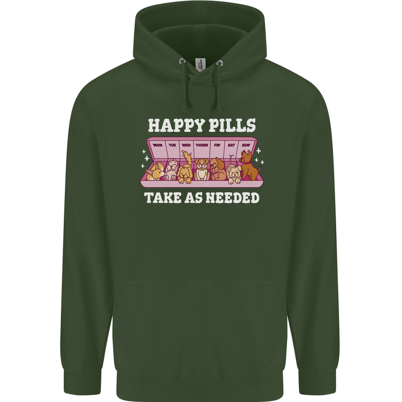 Happy Pills Antidepressants Dogs Childrens Kids Hoodie Forest Green