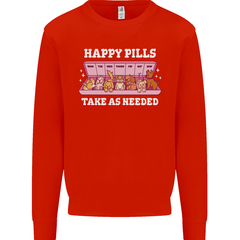 Happy Pills Antidepressants Dogs Kids Sweatshirt Jumper Bright Red