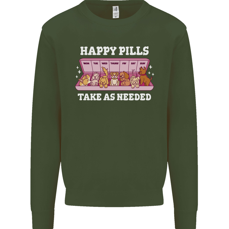Happy Pills Antidepressants Dogs Kids Sweatshirt Jumper Forest Green