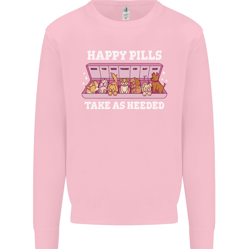 Happy Pills Antidepressants Dogs Kids Sweatshirt Jumper Light Pink