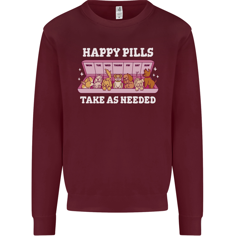Happy Pills Antidepressants Dogs Kids Sweatshirt Jumper Maroon