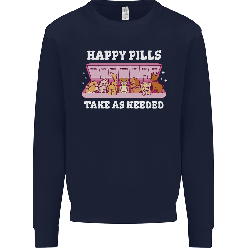 Happy Pills Antidepressants Dogs Kids Sweatshirt Jumper Navy Blue