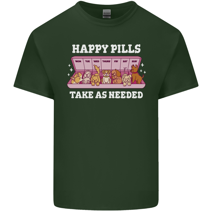 Happy Pills Antidepressants Dogs Mens Cotton T-Shirt Tee Top Forest Green