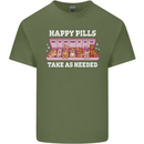 Happy Pills Antidepressants Dogs Mens Cotton T-Shirt Tee Top Military Green