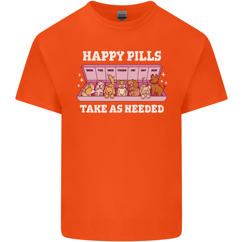 Happy Pills Antidepressants Dogs Mens Cotton T-Shirt Tee Top Orange