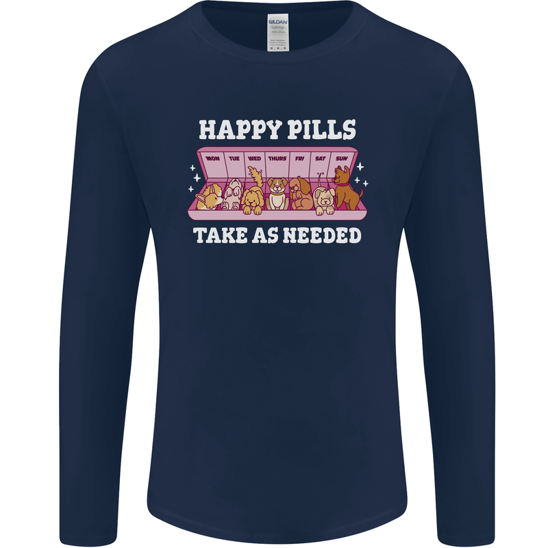Happy Pills Antidepressants Dogs Mens Long Sleeve T-Shirt Navy Blue