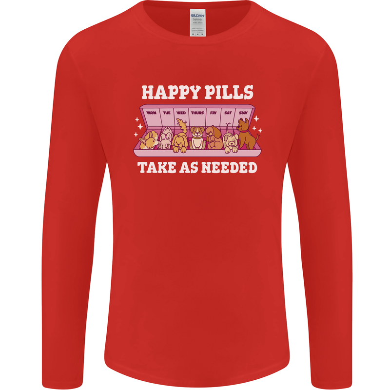 Happy Pills Antidepressants Dogs Mens Long Sleeve T-Shirt Red
