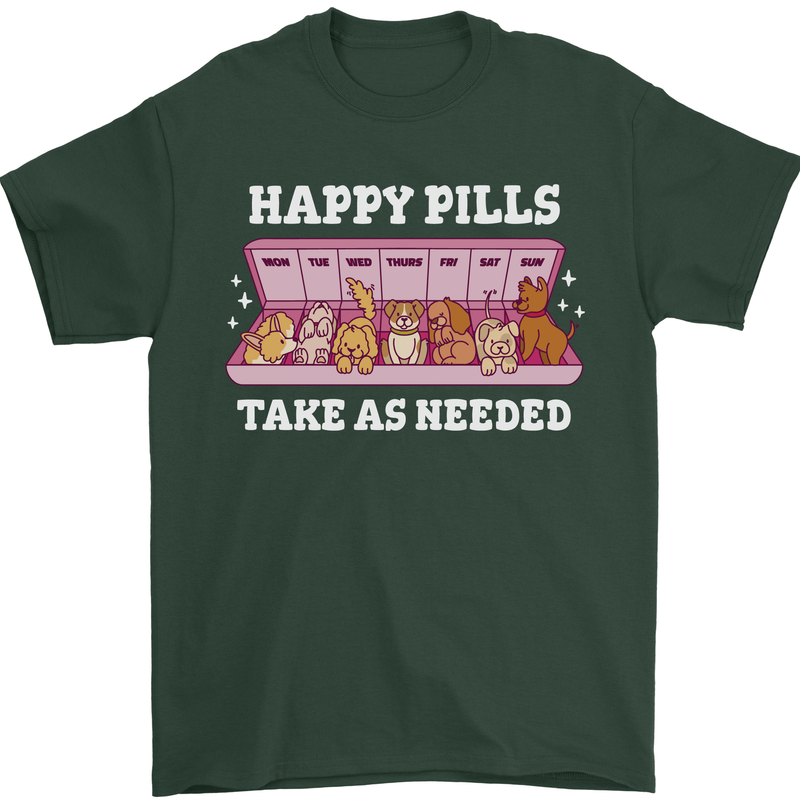 Happy Pills Antidepressants Dogs Mens T-Shirt 100% Cotton Forest Green