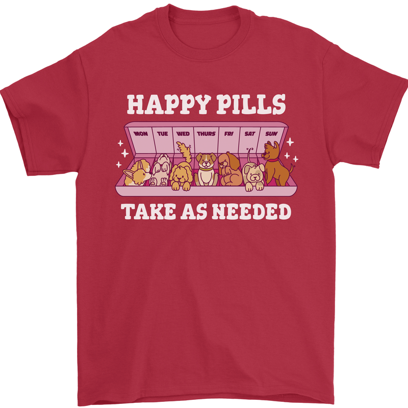 Happy Pills Antidepressants Dogs Mens T-Shirt 100% Cotton Red
