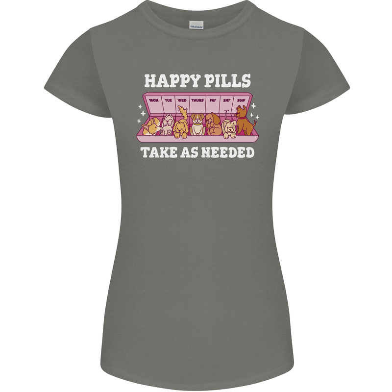 Happy Pills Antidepressants Dogs Womens Petite Cut T-Shirt Charcoal