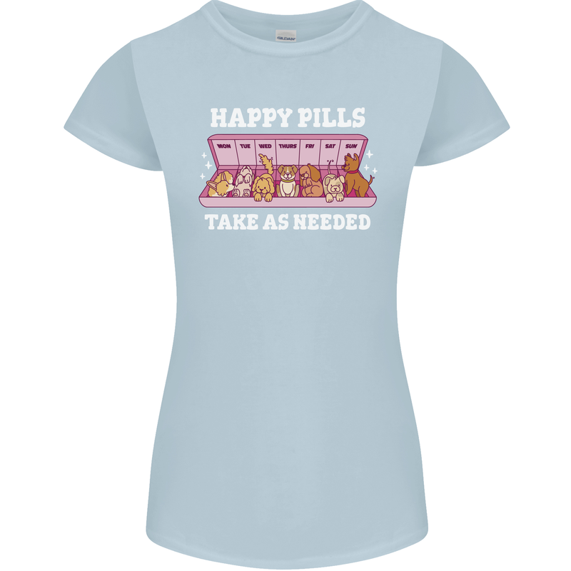 Happy Pills Antidepressants Dogs Womens Petite Cut T-Shirt Light Blue
