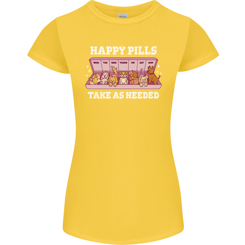 Happy Pills Antidepressants Dogs Womens Petite Cut T-Shirt Yellow